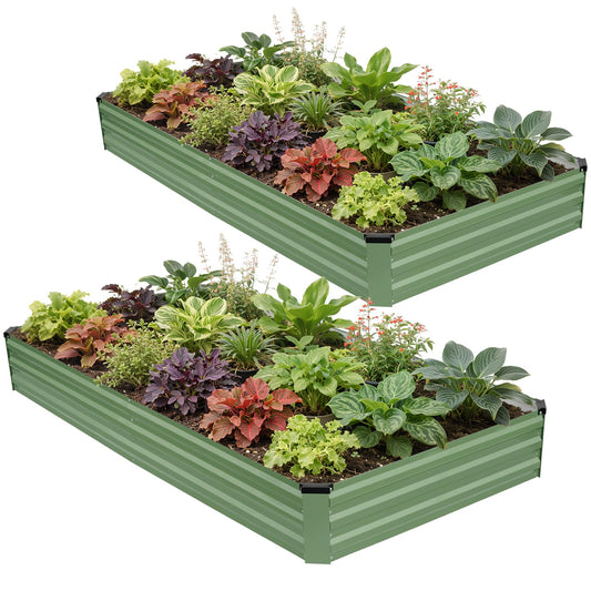 G GOOD GAIN 8x4x1ft Galvanized Raised Garden Bed, Heavy-Duty Metal Planter Boxes Outdoor for Vegetables Flowers Herbs, Olive Green(2 Pack)