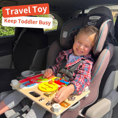 Smartwo Montessori Large Double-Sided Busy Board for 1 2 3 4 Year Old- Wooden Sensory Toys -Fidget Activity Board for Toddlers Boys and Girls- Motor Skills Gifts for ADHD & Autistic Children Kids