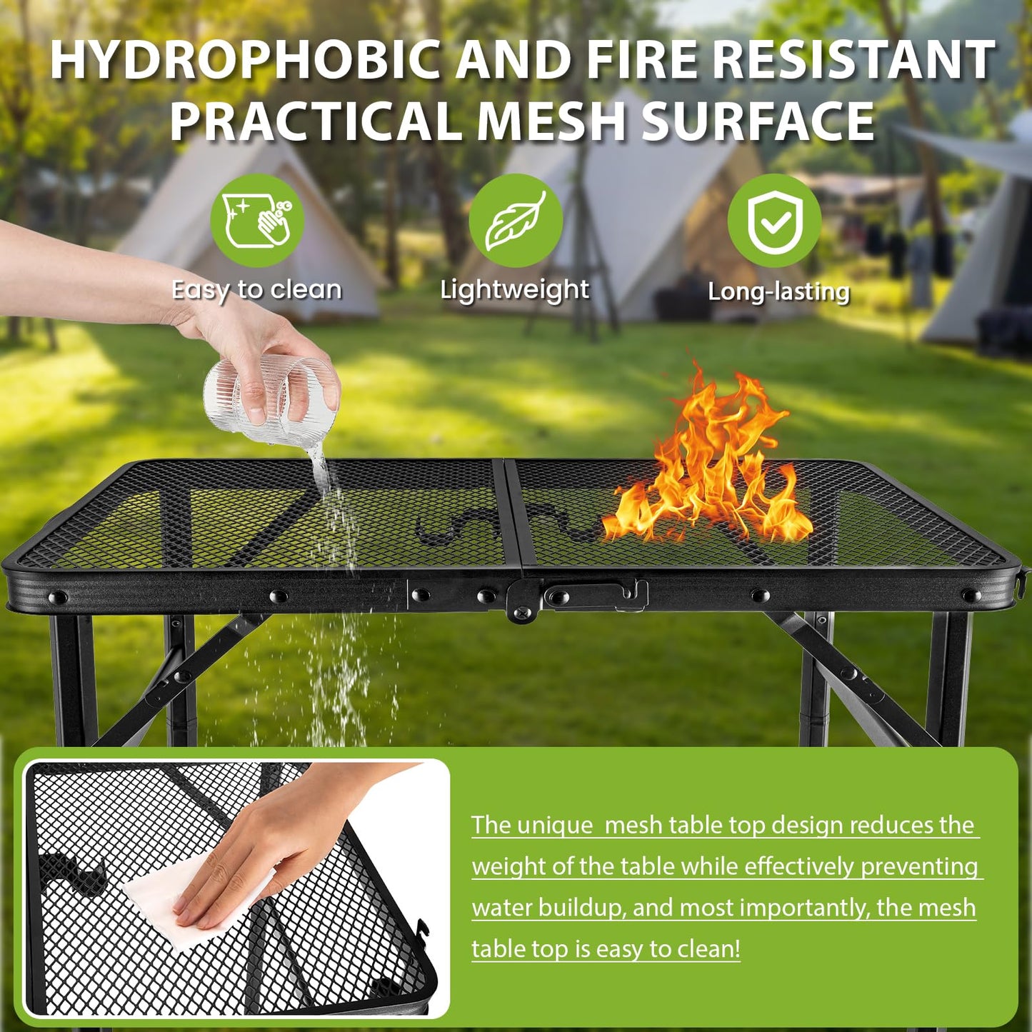 GDDGHS Folding Grill Table – Portable Aluminum Camping Grill Stand, 3 Height Adjustable Outdoor Barbecue Grilling Table 22.8"×15.7"×27.5"