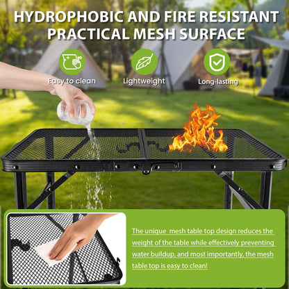 GDDGHS Folding Grill Table – Portable Aluminum Camping Grill Stand, 3 Height Adjustable Outdoor Barbecue Grilling Table 22.8"×15.7"×27.5"