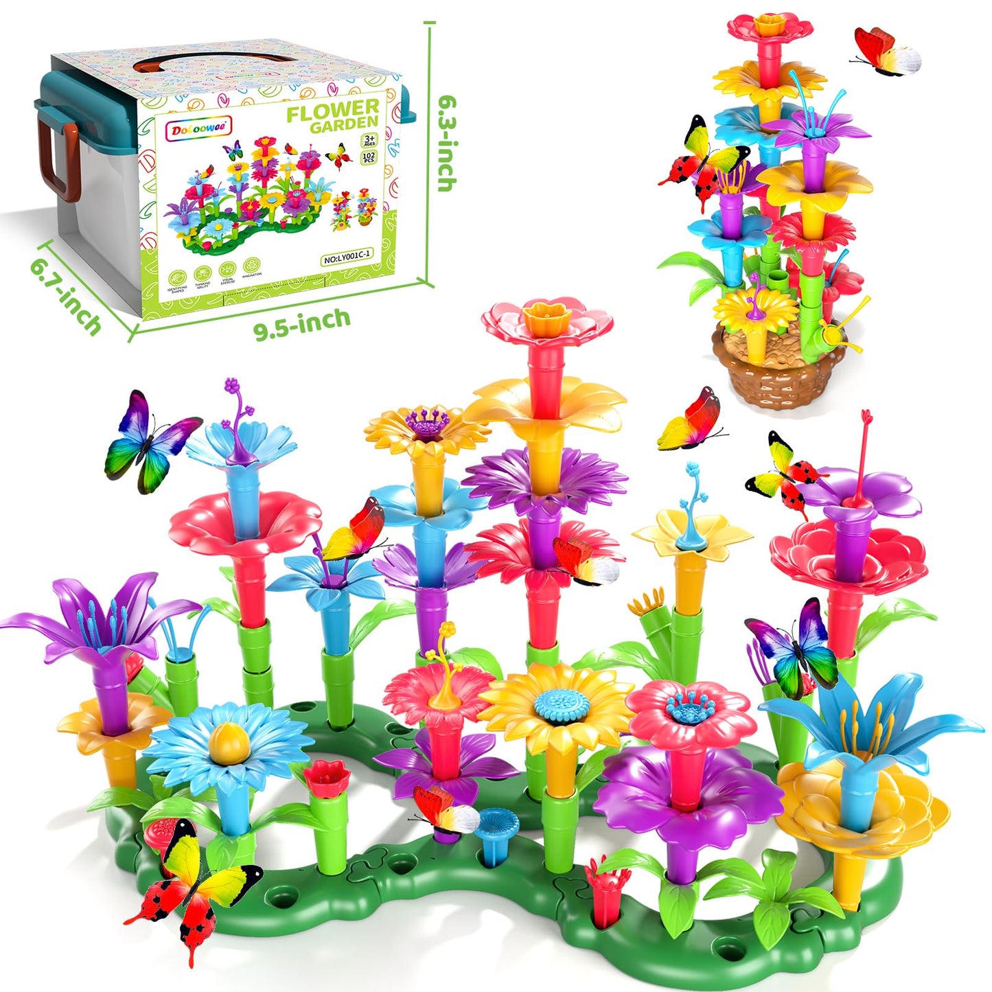 Doloowee 102Pcs Flower Garden Building Toys for Girls 3 4 5 6 7 Year Old, Upgrade DIY Building Stacking Toys, STEM Preschool Educational Toddler Toys Brain Development Kindergarten Kids Toy