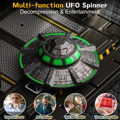 UFO Fidget Spinner for Kids Adults, Metal Luminous Space Desk Toy, Cool EDC Gadgets Anxiety Stress Relief Toys, Holiday Stocking Stuffer, Birthday Party Favor Gifts for Office Spaceship Toy