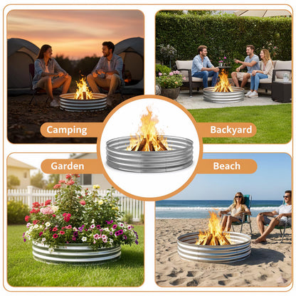 Eclaron 60 Inch Galvanized Steel Fire Pit Ring, 12 Inch Raised Heavy Duty Wood Burning Campfire Ring, Heat Resistant Outdoor Fireplace for Backyard, Patio & Camping
