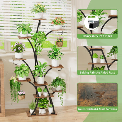 Plant Stand Indoor with Grow Lights - Lighted Plant Shelf Indoor, 64" Tall Corner Plant Stands for Indoor Growing, 10 Tier Flower Display Shelf, Large Tree-Shaped Holder for Home, Living Room, Black