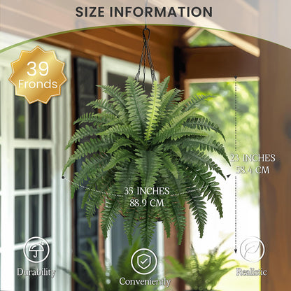 FOREST PRINCE 35" Ferns Artificial Bush Plants Large, 2 Artificial Boston Ferns with 39 Fronds for Outdoors Home Decor