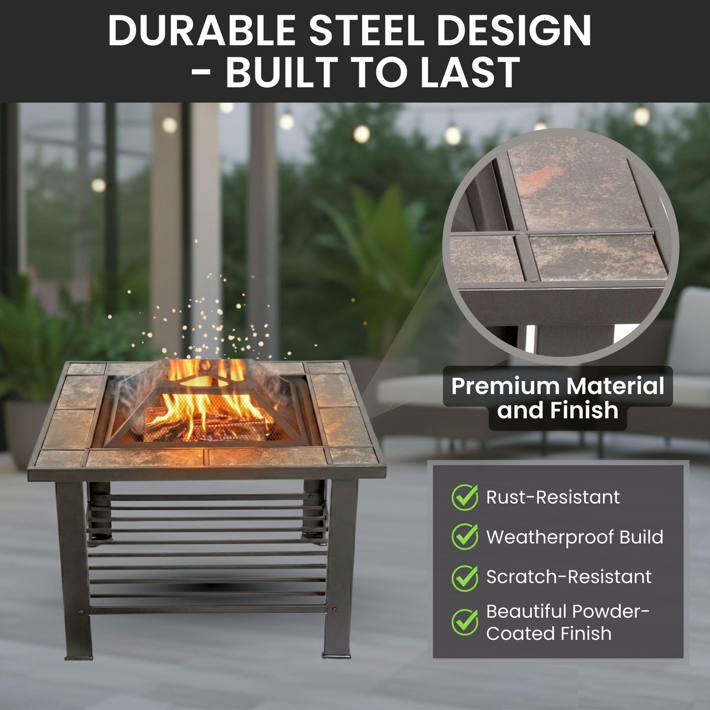 Fire Pit - 30-Inch Outdoor Firepit Table with Screen, Cover, and Poker - Outdoor Fire Pits for Backyard, Deck, Patio, or Porch by Pure Garden (Black)