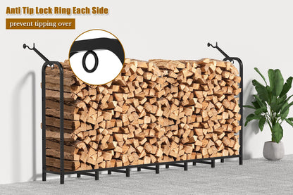 Gtongoko 8ft Heavy Duty Metal Firewood Rack Outdoor Indoor Adjustable Fire Wood Holder Rack for Fireplace, Log Racks for Firewood Outdoor, Wood Pile Storage Organizer, Black