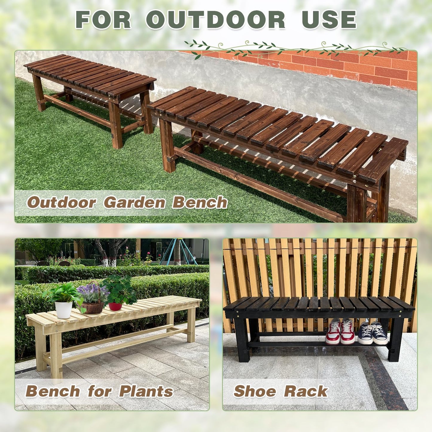 LSPYYDS Outdoor Garden Bench, 2-Person Wood Patio Bench Weatherproof Outdoor Backless Bench, Anti-Corrosion and Anti-Rust Garden Benches for Garden Lawn Porch Park Backyard (Black,35.5''/90cm)