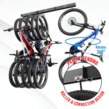 USA Based Ceiling Bike Hanger Slide Mount Up To 6 Bikes, Sliding Garage Bicycle Storage, 51" Heavy Duty Hanging Hook Racks 450lbs Limit, Overhead Mounted Hangers for Storing Bicycles | Black