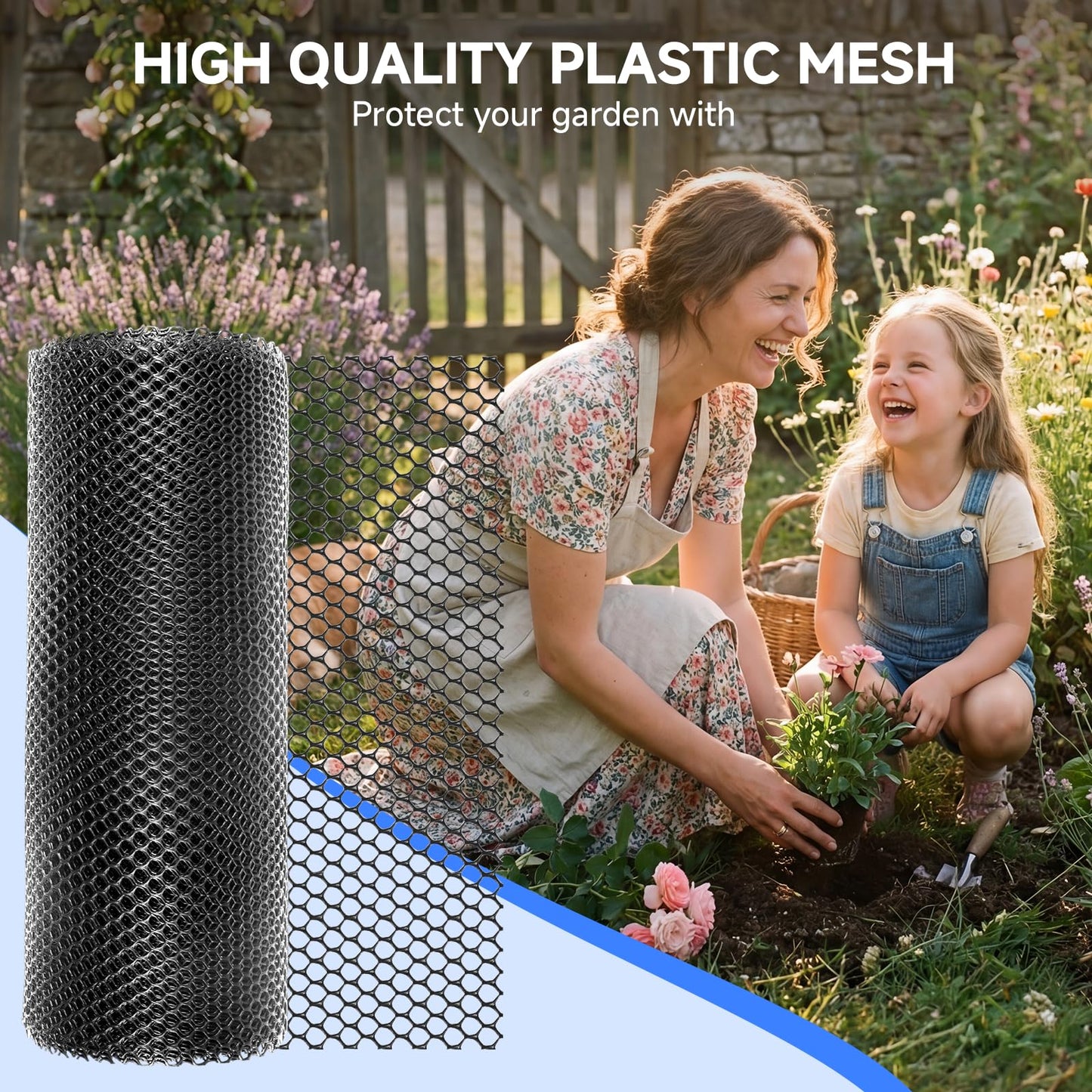 Plastic Chicken Wire Mesh Roll, 16INx50FT Black Chicken Wire Fencing Poultry Netting Garden Fence for Chicken Coop, Cat Balcony Protection Pet Barrier Plant Protectors from Animals Temporary Fencing