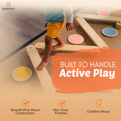 Avenlur Majesty Balance Beam for Kids - Toddler Stepping Stones and Connectors - Waldorf and Montessori Balance Board for Kids Ages 2 to 8 Years Old - Gymnastic Baby Obstacle Course