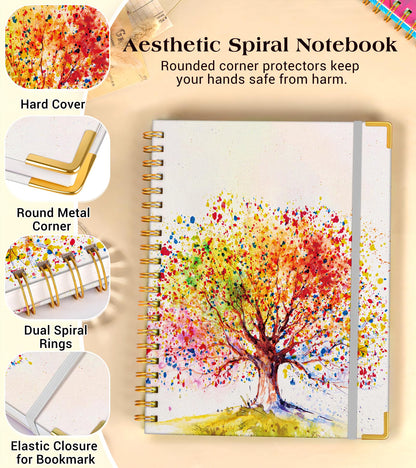 Lined Spiral Notebook Journal for Women, 200 Pages Cute Notebooks 8.5” x 11”, A4 Large Hardcover Spiral Journals with 100 GSM Thick Paper, College Ruled Notebook for Writing Work School, Colorful Tree of Life