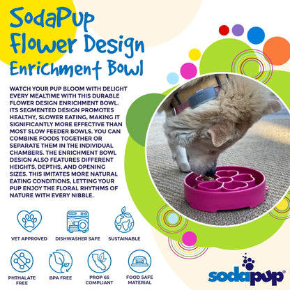 SodaPup Flower Design Enrichment Bowl – Durable Slow Feeder Bowl Made in USA from Non-Toxic, Pet-Safe, Food Safe Material for Mental Stimulation, Slowing Down Eating, Healthy Digestion, & More
