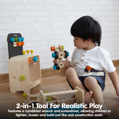 PlanToys® Construction Set Wooden Montessori Building and Engineering Toy | Fine Motor, Creativity and Early STEM Skill Development | Eco Friendly Educational Open Ended Play Kit