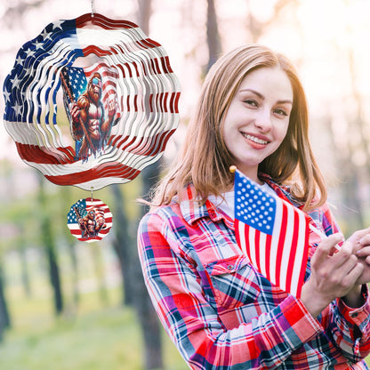 Big Foot Wind Spinners Outdoor - Bigfoot Gifts for Men, Bigfoot American Flag Wind Chime for Outside, Hanging Metal Wind Sculptures for Garden Indoor Patio Lawn Yard, Veterans Day