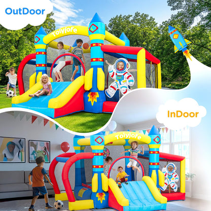 Bounce House for Kids 3-6, Space Adventure 11.5FT × 10FT Inflatable Bouncy Castle, with Slide & Ball Pit & Hoop & Soccer Goal & Blower, 7-in-1 for Indoor Outdoor Backyard Toddlers' Birthday Party