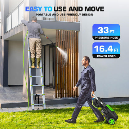 4800PSI Electric Pressure Washer- 3.8GPM High Power Washer with 33FT Hose Reel, 4 Spray Tips and Soap Bottle for Car Washing, Fence Cleaning, Patio Maintenance（Upgraded） (Green)