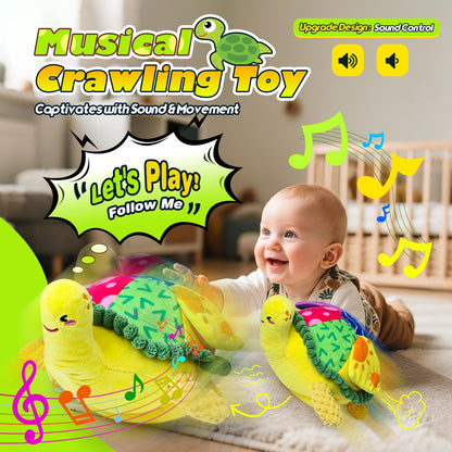 Esjay Crawling Musical Turtle Plush Toy and Busy Board, Dancing Bouncing Recording Walking Sensory Toys for Boys Girls Toddlers, Yellow
