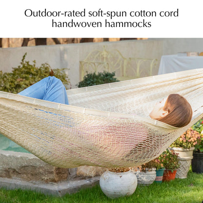 PNAEUT Handwoven Mayan Hammocks, Double Rope Hammock for Outdoor Outside & Indoor, Thick Soft 600 lbs Capacity Heavy-Duty, Includes Tree Straps, Carabiners & Carrying Bag (Nature, X-Large)
