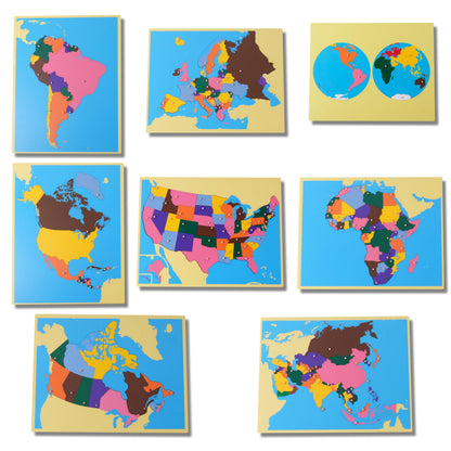 penepico Premium Montessori Wooden World Map Puzzle Set- 8 Large Geography Puzzles, Educational Gift for Kids & Toddlers, 23” Homeschool & Classroom Learning Materials (Puzzle Collection)