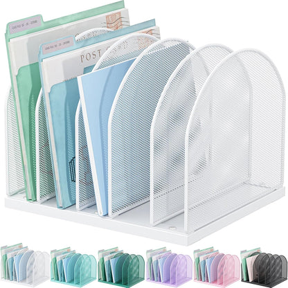 gianotter Desktop File Organizer, Desk Organizer with 5 Compartments, Paper Organizer for Desk, Workspace Organizers for Office Supplies (White, Upright Style)