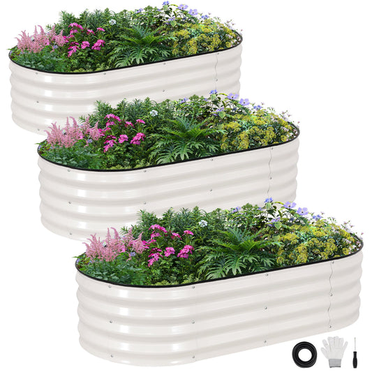 INNO STAGE 3Pcs Galvanized Raised Garden Bed Kit, Outdoor Metal Raised Garden Beds for Vegetables, Rust-Resistant & Easy Assembly, 4x2x1ft Oval Raised beds for Gardening, Flowers, Herbs (White)