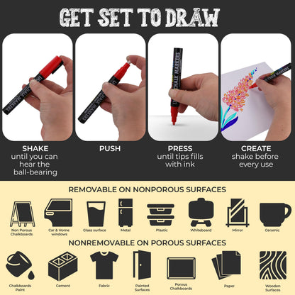 Bandle B. Chalk Markers - 24 Vibrant, Erasable, Non-Toxic, Water-Based, Reversible Tips. For Glass or Chalkboard Markers for Businesses, Restaurants, Liquid Drawing Chalk (Vibrant 6mm)