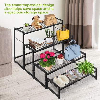 Meyoppm 4 Tier Metal Plant Stand Indoor Outdoor, Ladder Flower Pot Holder Plant Stands, Stackable Heavy Duty Tall Plant Shelf Flower Pot Holder for Garden, Display Rack