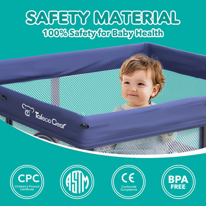 Foldable Baby Playpen for Babies and Toddlers, 50x50 Inch Portable Play Yard, Collapsible Play Pen with Mat, Visible Mesh, 50 Ocean Balls, Indoor/Outdoor Baby Fence Activity Center for Home