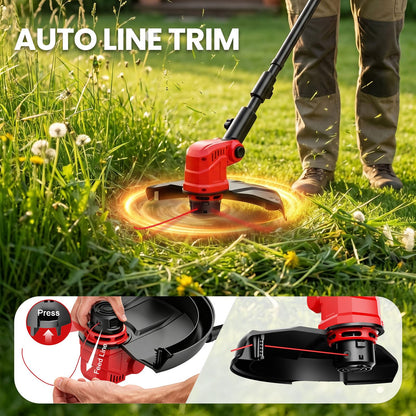 14" Weed Wacker 21V Cordless String Trimmer & Edger, Battery Powered Grass Trimmer with Auto Line Feed, 8 Replacement Spools & 2×3.0Ah Batteries Included