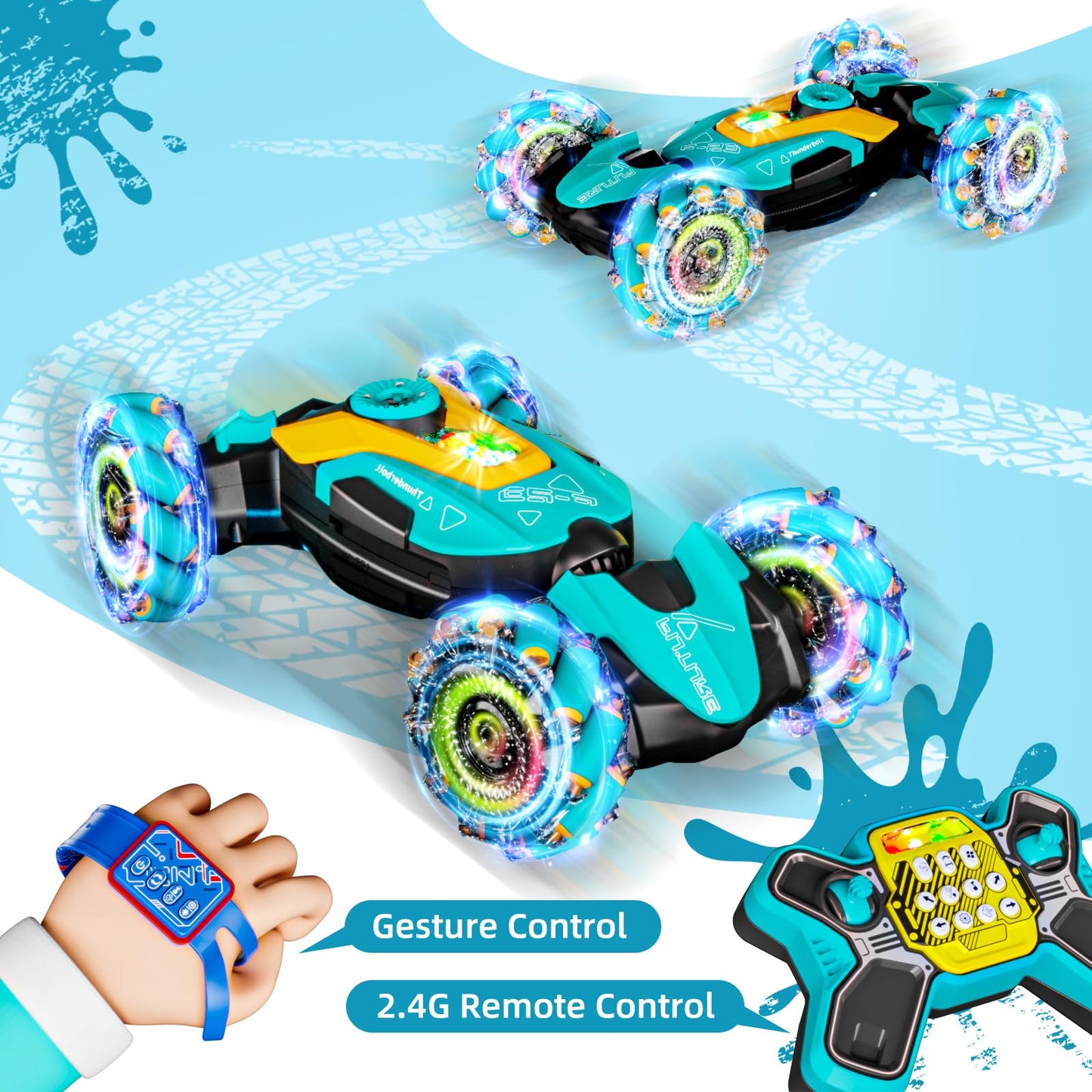 Gesture Sensing RC Stunt Car,Remote Control Car Toys for Ages 5-13,4WD All-Terrain with 360° Flips & LED Music Show,3-6 Year Old Boy Birthday Gift,Indoor/Outdoor Play & Gifts for Boys Toys Age 8-10