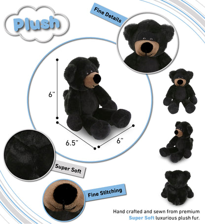 DolliBu Plush Black Bear Stuffed Animal - Soft Huggable Long Leg Black Bear, Adorable Playtime Plush Toy, Cute Wildlife Cuddle Gift for Kids and Adult - 10.5 Inch