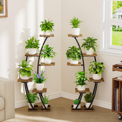 BACEKOLL Plant Stand Indoor with Grow Lights, Plant Shelf Indoor 2 Pack, Corner Plant Stands for Indoor Plants, 6 Tiered Plant Flower Display Shelf, Half-Moon Plant Rack for Home, Living Room, Black