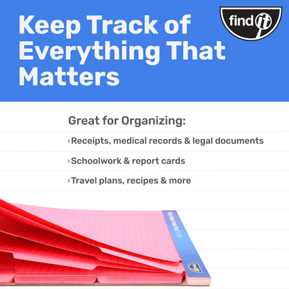 Find It File Folder Notepad - Pack of 12-9.5 x 12.5 Inch Notebook Organizer Folders for Filing, Document, and Clipboard Organization - Pink