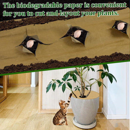 1.31x50 Ft Biodegradable Paper Weed Barrier Roll Heavy Duty Garden Paper Weed Control Biodegradable Landscape Fabric Thickened Garden Bed Grass Paper Mulch Film Weed Block Paper for Garden Lawn