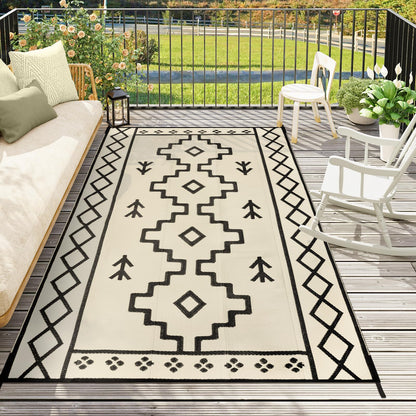 Uphome Outdoor Plastic Straw Rug, 6x9 ft, Reversible Waterproof, Tan Boho Patio & RV Camping Rug for Outside & Indoor Outdoor Use, 6'x9'