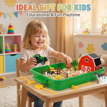 Carolart Farm Sensory Bin，Farm Animals Sand Kit with Sensory Sand，Barn Sandbox with Tractor，Sensory Play Sand Set for Kids 3 4 5 6 7