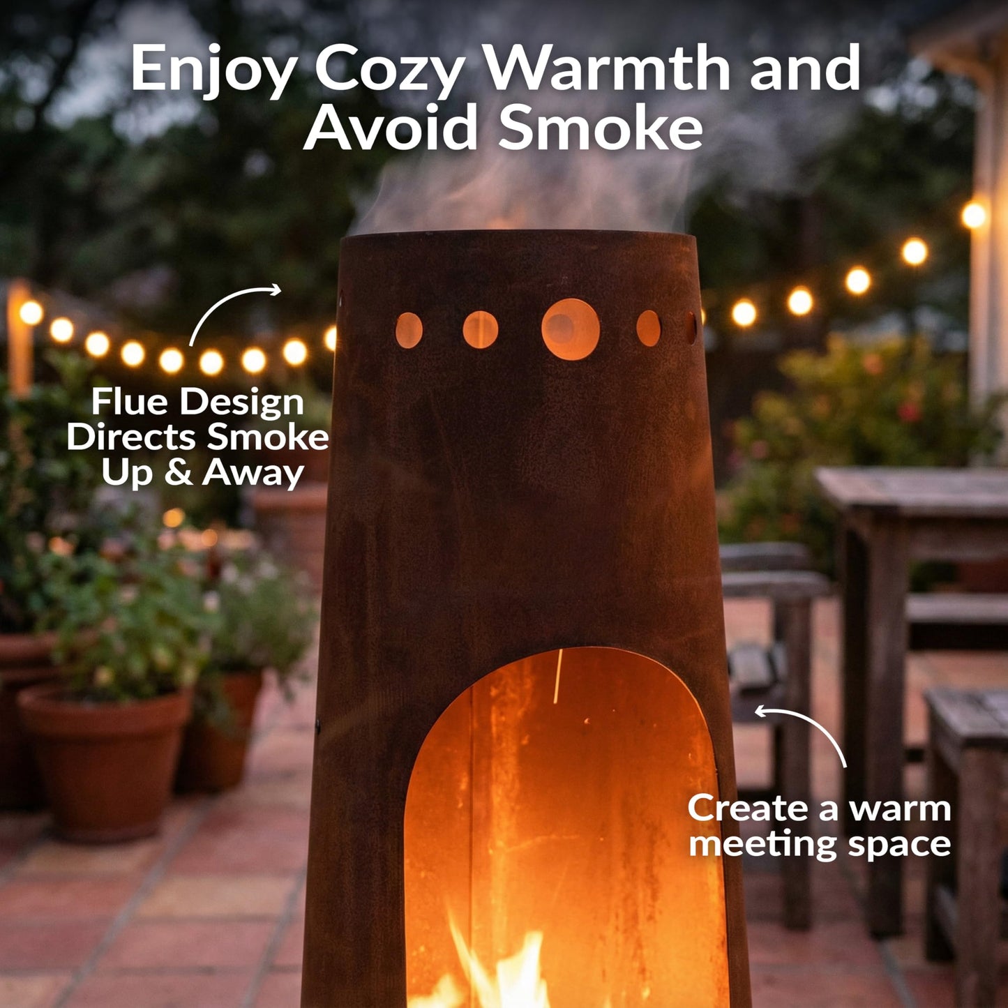 Sunnydaze Santa Fe 50-Inch Chiminea Outdoor Fire Pit - Wood-Burning Chiminea Outdoor Fireplace with Wood Grate - Rustic Patina Finish