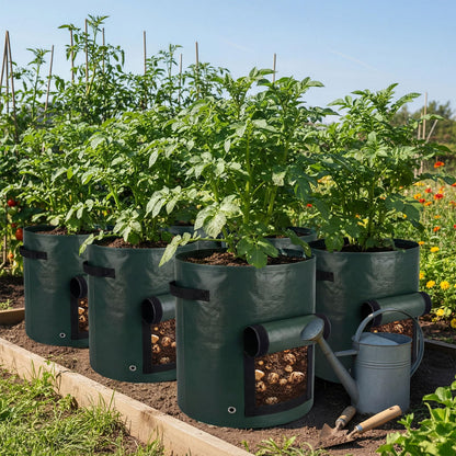 Ferrochef 8 Pack 20 Gallon Extra Potato Grow Bags with Flap Window, PE Fabric Pots with Handles for Vegetables Garden Planting Flowers Green Planter, 15.75 x 23.62 Inch