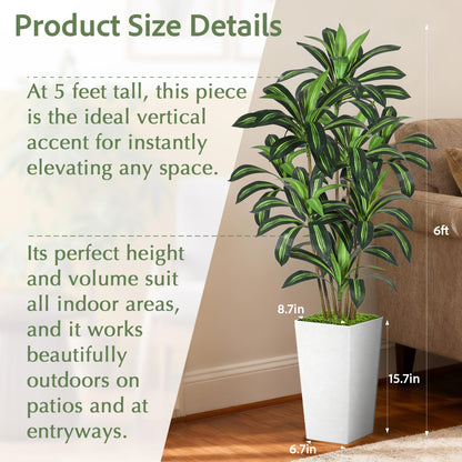 Wrbtn Realistic Artificial Indoor Plant Tree - Tall Fake Dracaena Potted Plant for Home Office Decor, Living Room & Bedroom - Lifelike Faux Plant Tree with Pot-Palm(White, 6FT)
