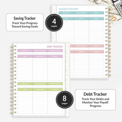 SUNEE Budget Planner - Deluxe Monthly Budget Book with 12-Pockets for Bill Organizer, Undated 12 Month Expense Tracker Notebook & Account Book B5 Size (8" x 10") to Manage Your Finance Planner, Black