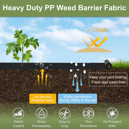 KANAGAWA 3oz Heavy Duty 4ft x 300ft Weed Barrier Fabric Professional Woven Landscape Ground Cover with 90 Landscape Staples, Landscape Fabric Density for Driveway Garden Yard Greenhouse Gardening