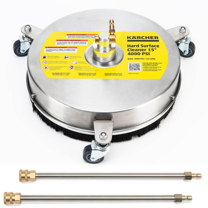 Kärcher Pressure Washer Surface Cleaner 15", 3 Wheels, Stainless Steel, Quick Connect, 4000 PSI, Ideal for Driveways, Patios, Decks, Sidewalks