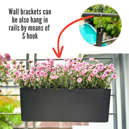 LaLaGreen Wall Planters for Outdoor (2 Pack, 14 Inch) Black Self Watering System Hanging Plant Box Flower Pot, Rectangular Wall Mount Indoor Vertical Living Garden Decoration Window Sill Herb Trendy