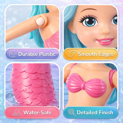 Mermaid Bath Toys for Toddlers Kids Girls - Princess Wind Up Tail Flap Floating Water Bathtub Toys, Swimming Pool Bathing Time Fun (4 Pack)