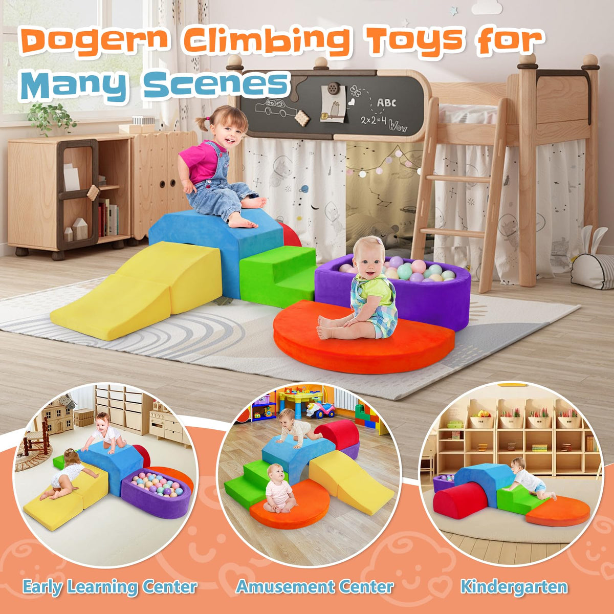 DOGERN 6-Piece Soft Foam Climbing Blocks for Toddlers & Babies – Indoor Baby Climbing Toys Set, Toddler Foam Play Gym with Non-Slip Base, Sensory Play Climber, Indoor Climb and Crawl Activity Play Set