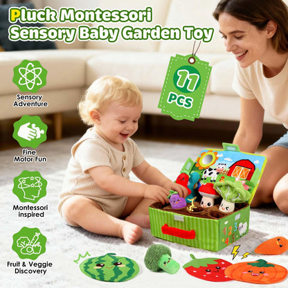 FREYBLI Baby Toys 6-12 Months - Soft Fruits Vegetable Garden Plant Plush Toy - 6 Month Old Baby Toys Boy Girl Gifts - Baby Sensory Montessori Toys with Rattles Mirror Squeaker Textures Crinkle Tissues