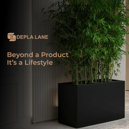 DEPLA LANE Trevano Fiberstone Rectangular Planter (26" L x 9.8" W x 15.7" H) Smooth Finish, Removable Inner Pots, Lightweight, Durable, UV Resistant, Minimalist Indoor Outdoor Plant Pot (M, Black)