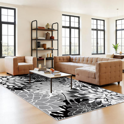 ZonLi Outdoor Rug 8x10Ft Waterproof Multicolored Black White Indoor Area Rug Washable Outdoor Patio Rugs Tropical Floral Non Slip Outdoor Carpet for Living Room, Pool,Backyard,Deck,Camping.