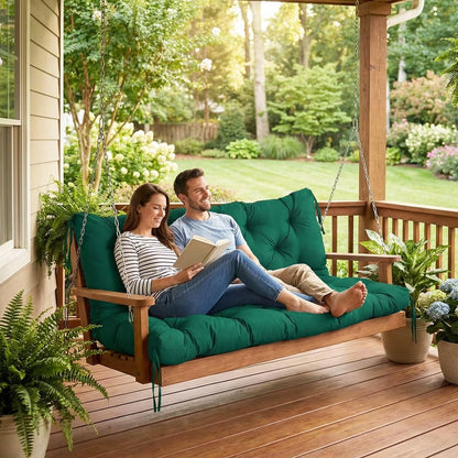 HZODJBH Waterproof Porch Swing Cushion Replacement, Thick 2–3 Seat Swing Seat Cushion with Backrest & Ties, Outdoor Bench Cushion for Patio Garden Porch Furniture (Dark Green, 60 x 40in)